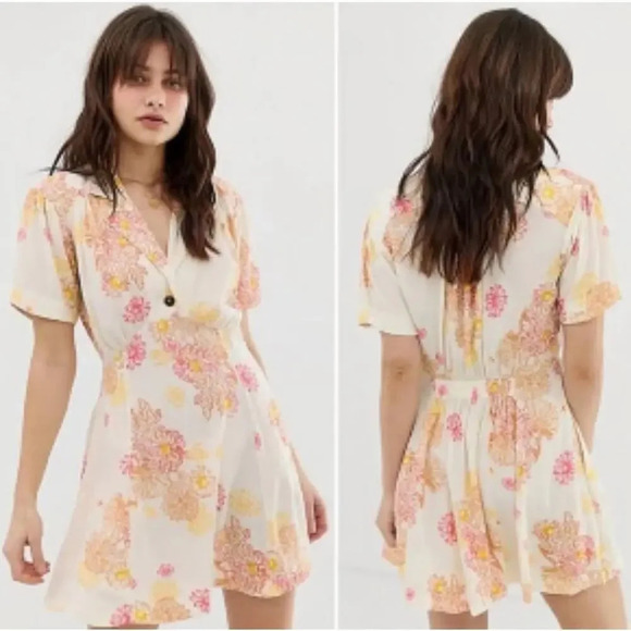 Free People Hawaii Mini Dress Size XS Color Cream Combo Combo Retro - Picture 1 of 11